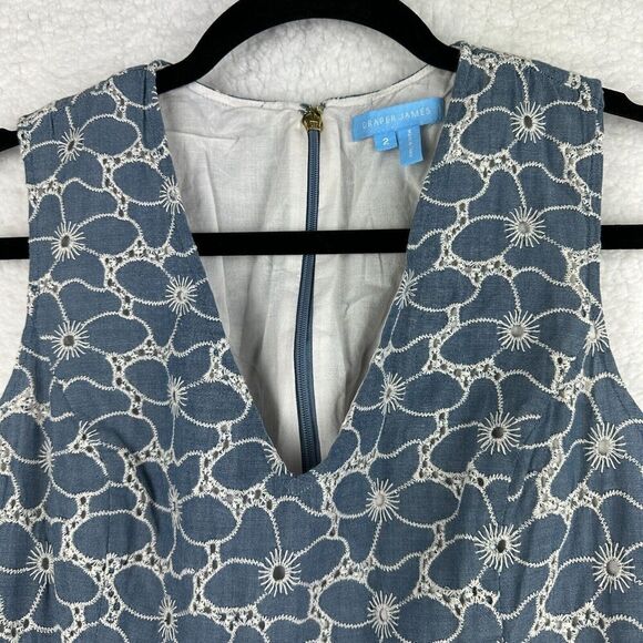 2/$30 Draper James Embroidered Eyelet Chambray Fit & Flare Dress Size 2 Coastal - Picture 5 of 12